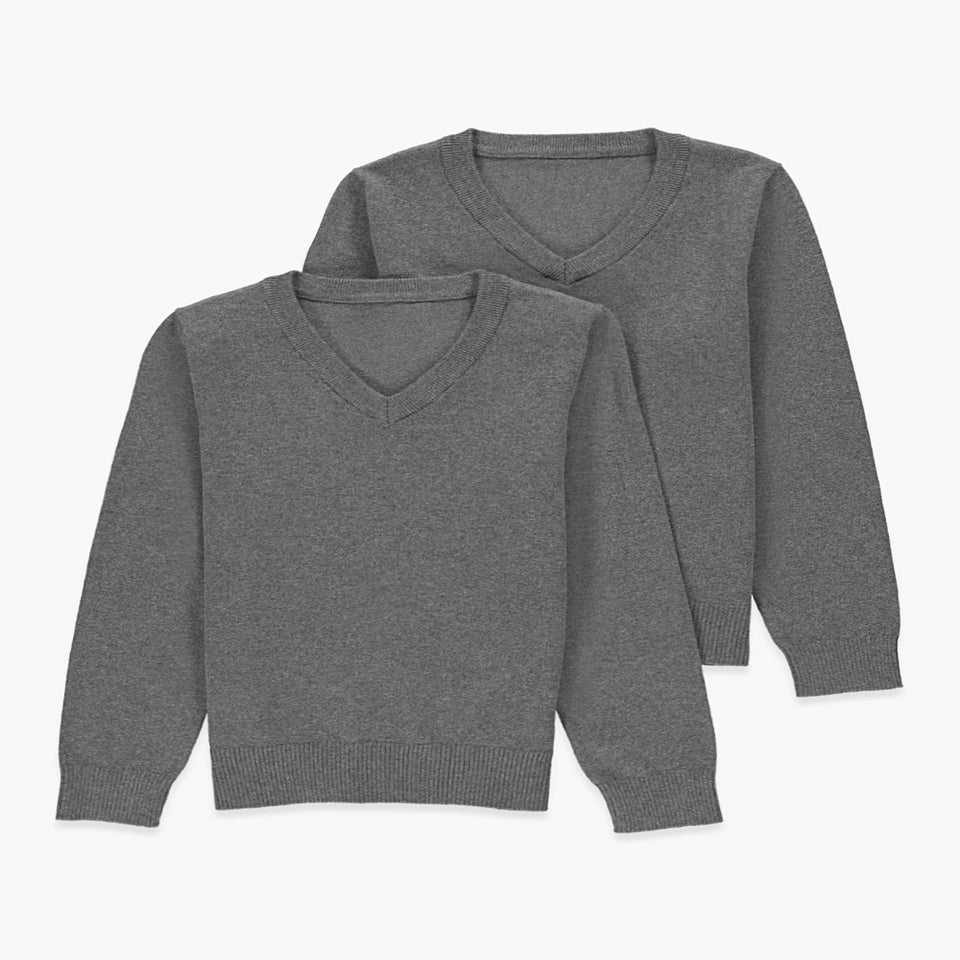 Kids 2 Pack Grey V-Neck School Jumpers (3-13yrs)
