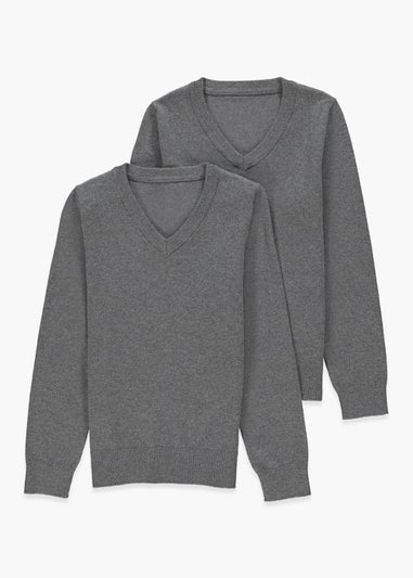 Kids 2 Pack Grey V-Neck School Jumpers (3-13yrs)