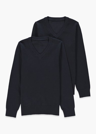 Kids 2 Pack Navy V-Neck School Jumpers (3-13yrs)