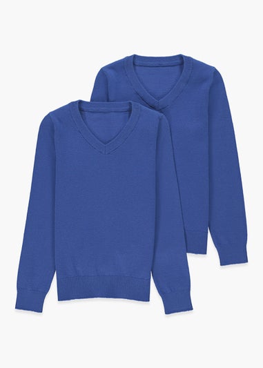 Kids 2 Pack Blue V-Neck School Jumpers (3-13yrs)