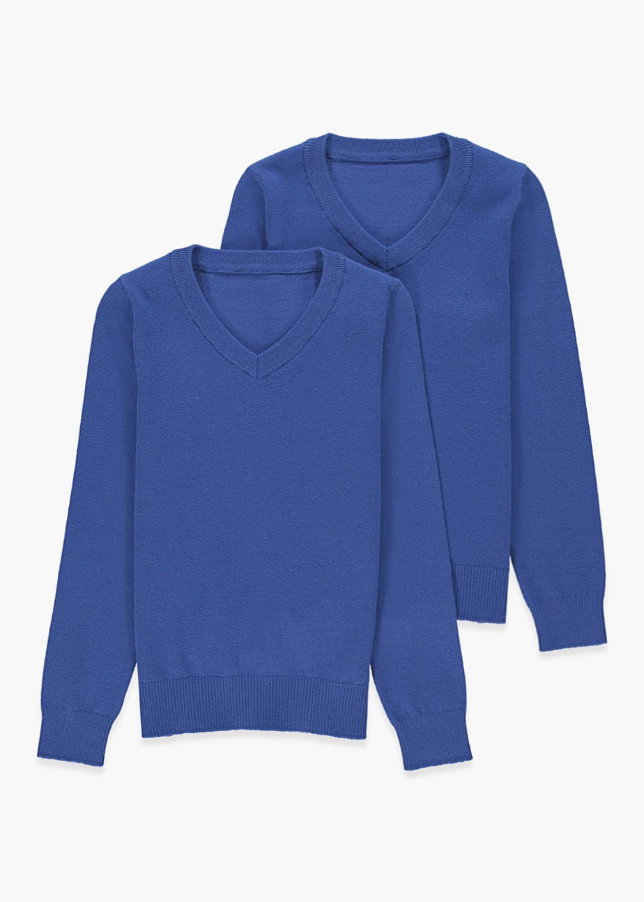 Kids 2 Pack Blue V-Neck School Jumpers (3-13yrs)