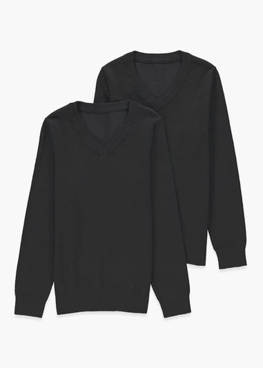 Kids 2 Pack Black V-Neck School Jumpers (3-13yrs)