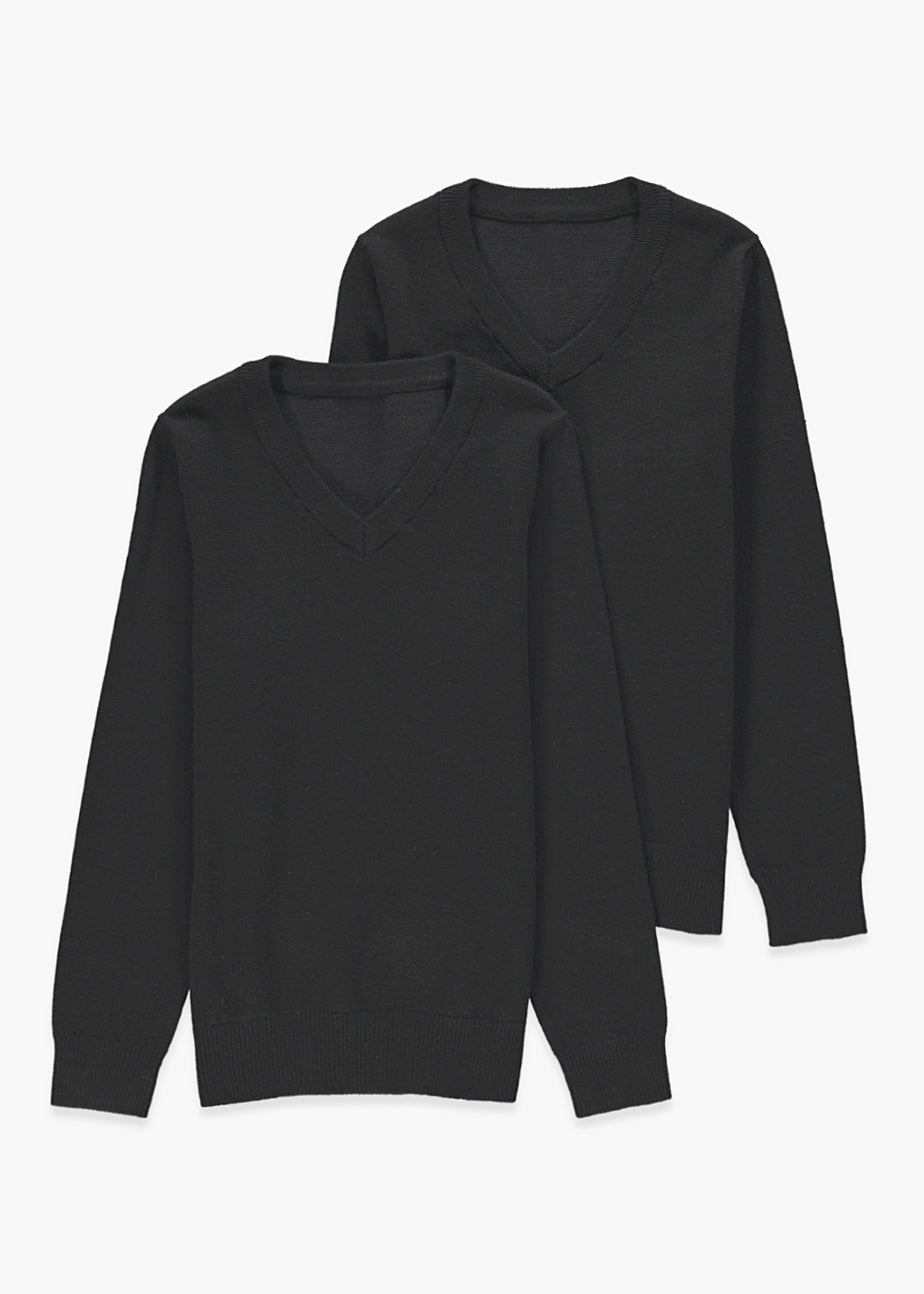 Kids 2 Pack Black V-Neck School Jumpers (3-13yrs)