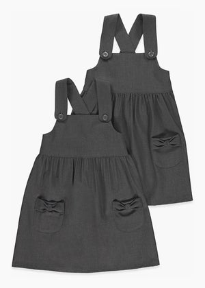 Girls 2 Pack Grey School Pinafores (3yrs-9yrs)