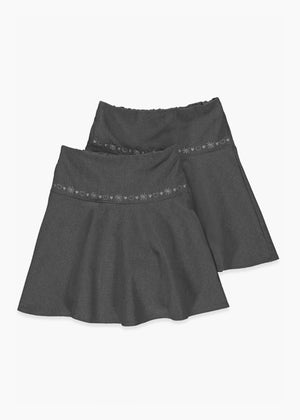 Girls 2 Pack Grey Embroidered School Skirts (4-13yrs)