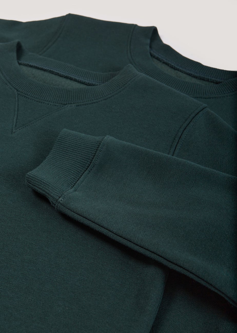 Kids 2 Pack Green Crew Neck School Sweatshirts (3-13yrs)