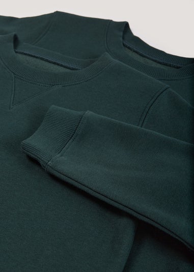 Kids 2 Pack Green Crew Neck School Sweatshirts (3-13yrs)