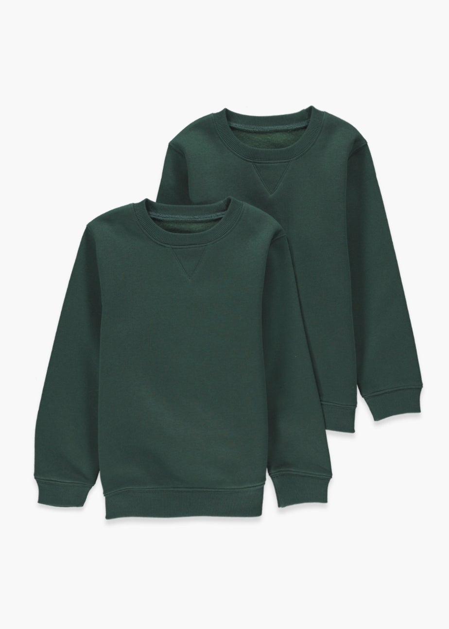Kids 2 Pack Green Crew Neck School Sweatshirts (3-13yrs)