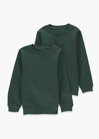 Kids 2 Pack Green Crew Neck School Sweatshirts (3-13yrs)