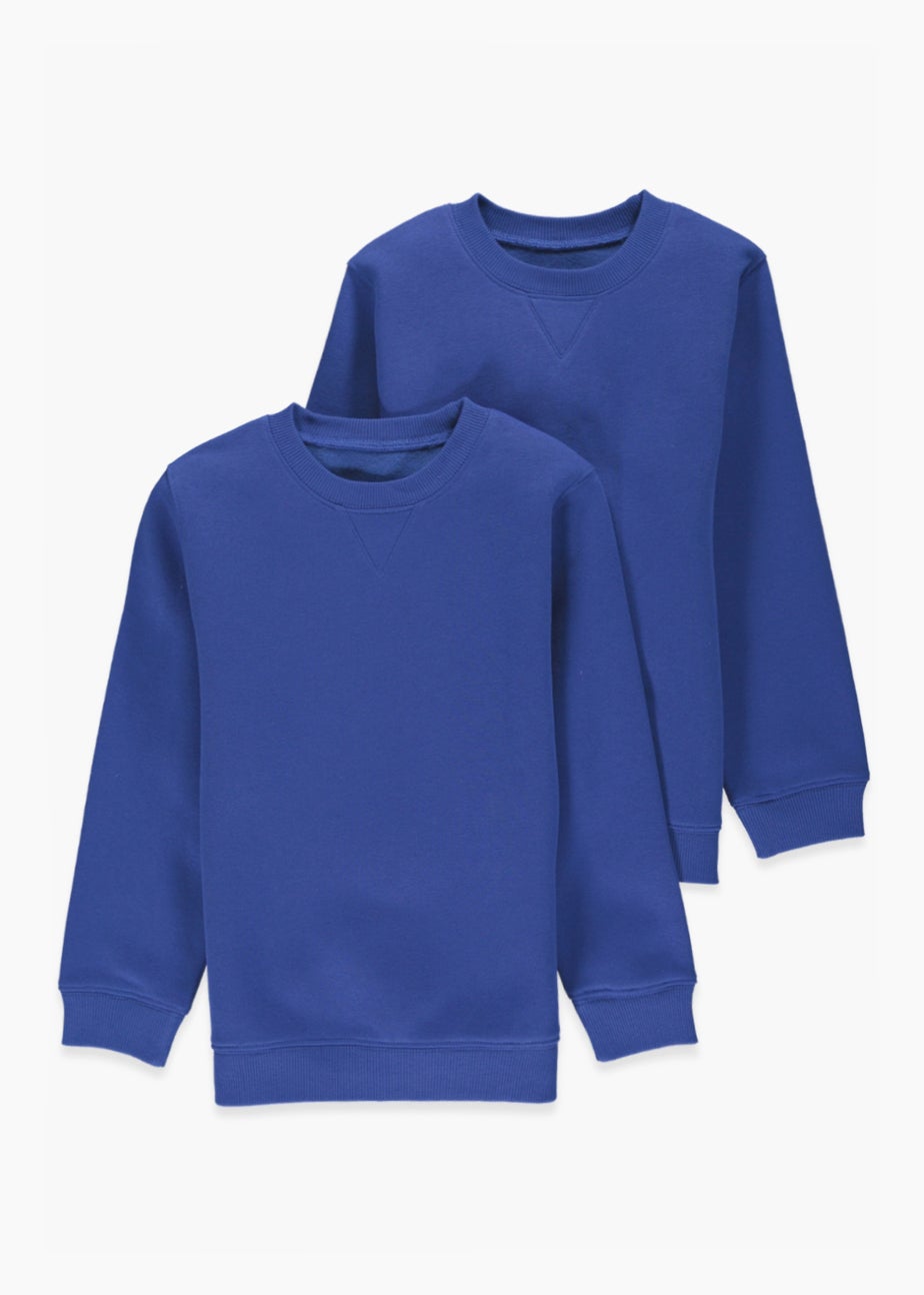 Kids 2 Pack Blue Crew Neck School Sweatshirts (3-13yrs)