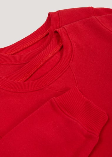 Kids 2 Pack Red Crew Neck School Sweatshirts (3-13yrs)