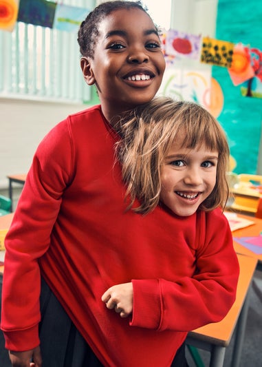 Kids 2 Pack Red Crew Neck School Sweatshirts (3-13yrs)