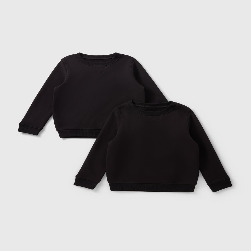 Kids 2 Pack Black Crew Neck School Sweatshirts (3-13yrs)
