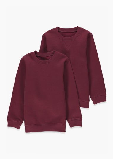 Kids 2 Pack Burgundy Crew Neck School Sweatshirts (3-13yrs)