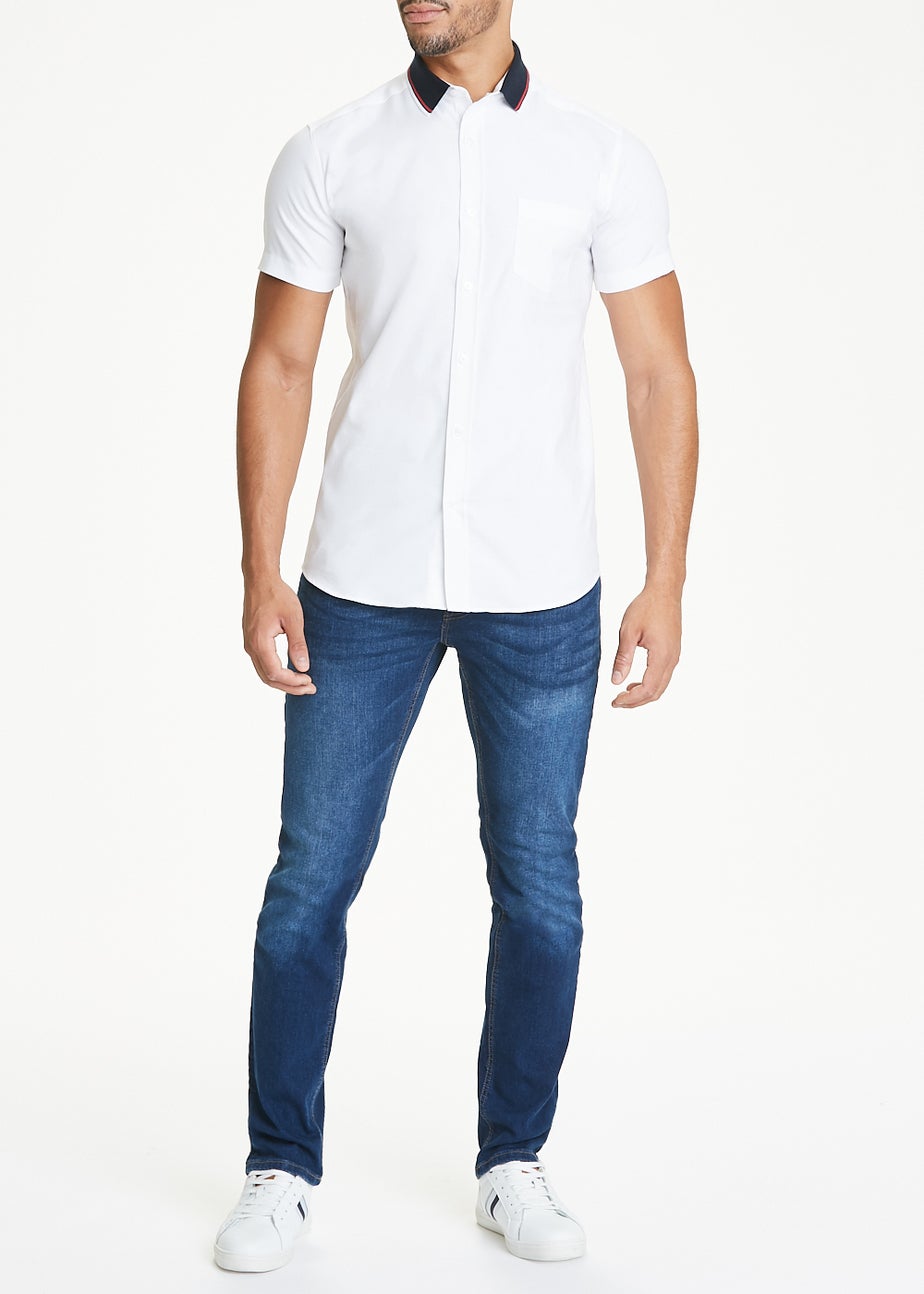 White Oxford Knitted Collar Shirt