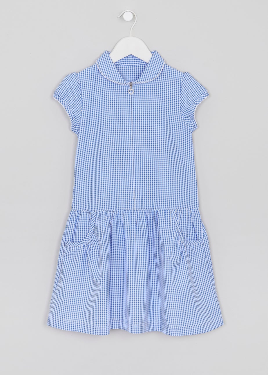 Girls Blue Gingham Drop Waist School Dress (3-13yrs)