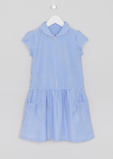 Girls Blue Gingham Drop Waist School Dress (3-13yrs)