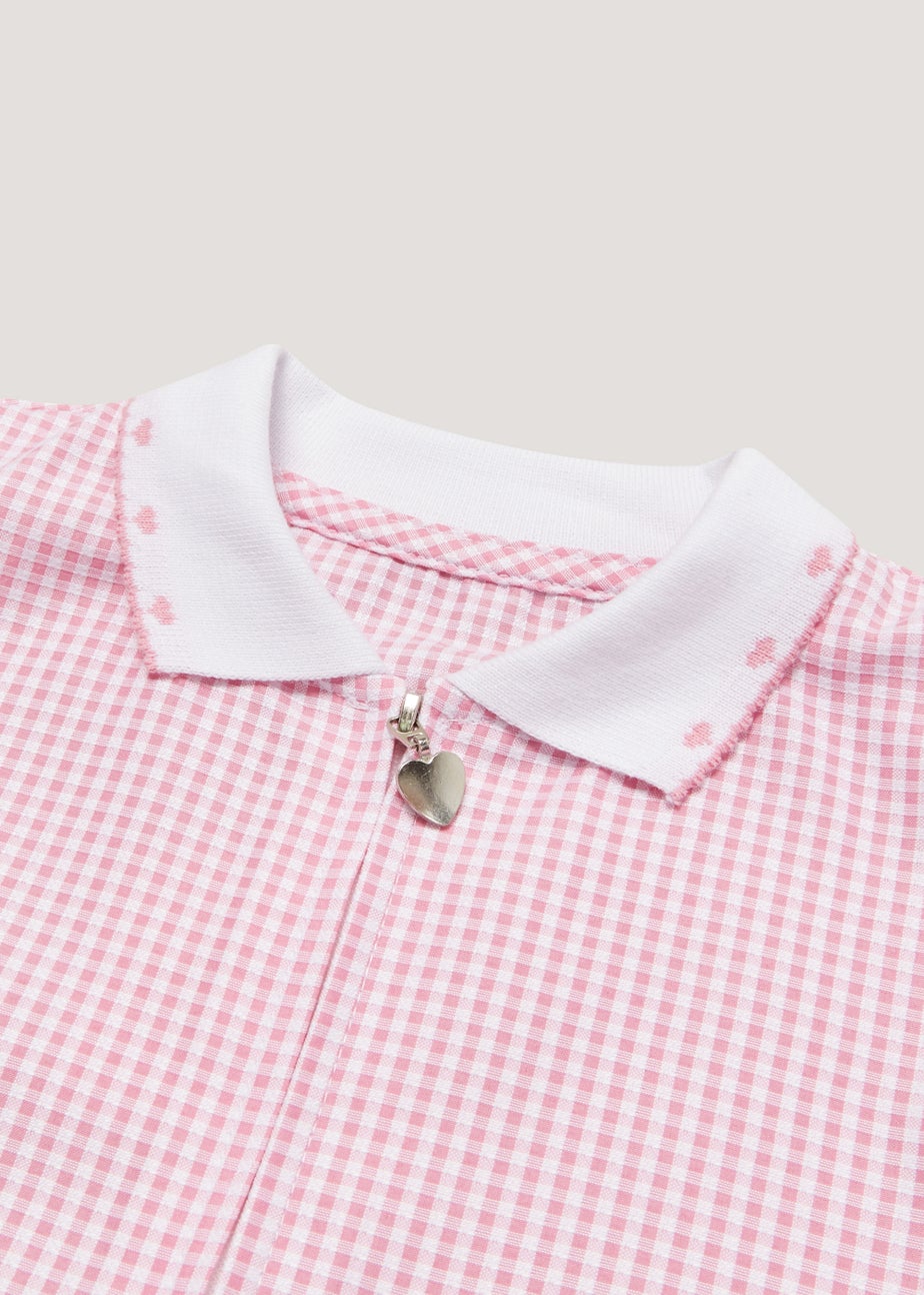 Girls Pink Generous Fit Knitted Collar Gingham School Dress (3-14yrs)