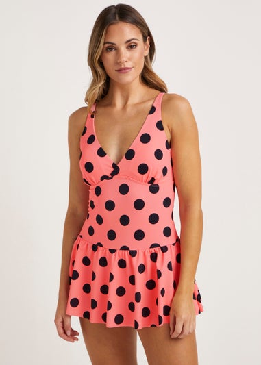 Coral Spot Skirted Swimsuit