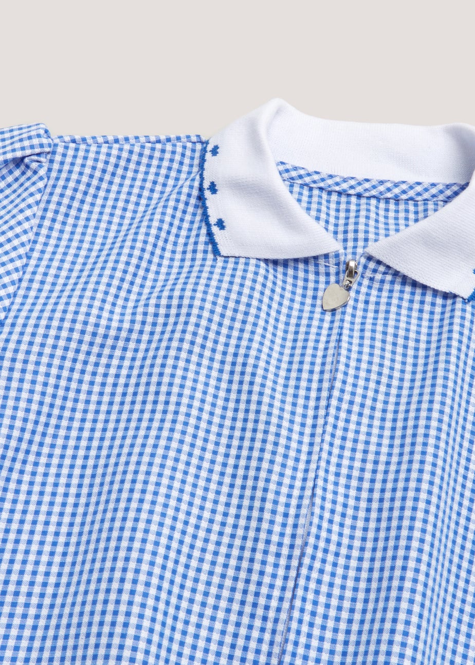 Girls Blue Generous Fit Knitted Collar Gingham School Dress (3-14yrs)