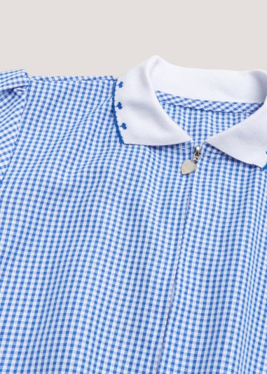 Girls Blue Generous Fit Knitted Collar Gingham School Dress (3-14yrs)