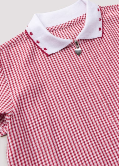 Girls Red Generous Fit Knitted Collar Gingham School Dress (3-14yrs)