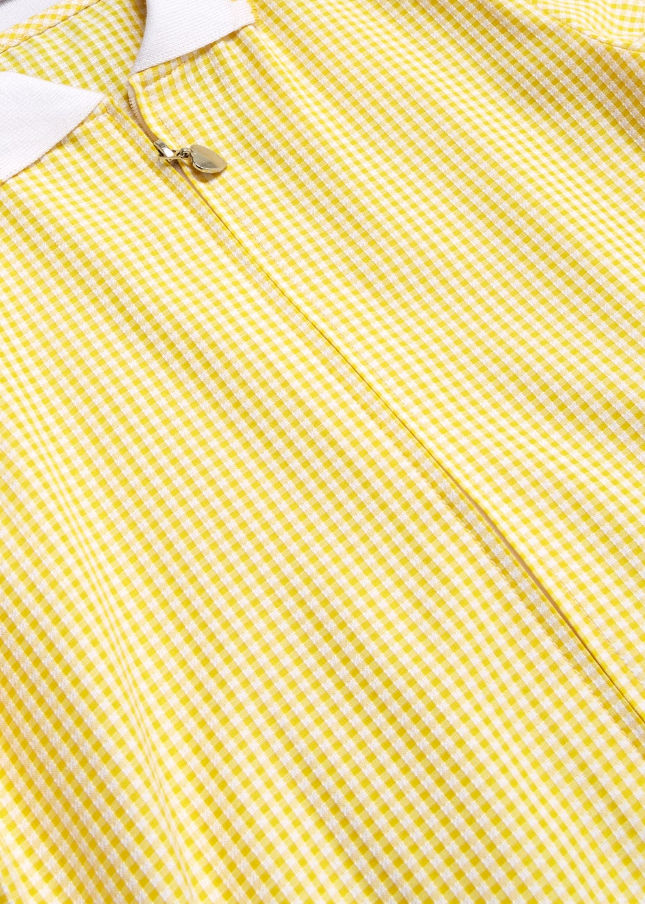 Girls Yellow Generous Fit Knitted Collar Gingham School Dress (3-14yrs)