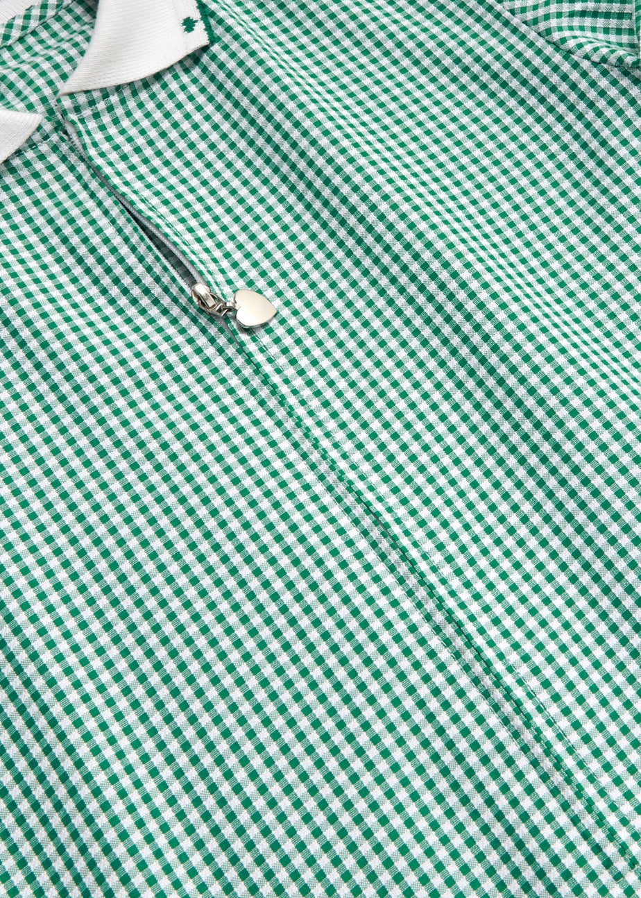 Girls Green Generous Fit Knitted Collar Gingham School Dress (3-14yrs)