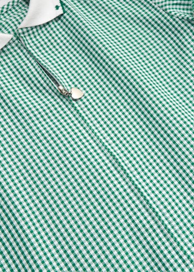 Girls Green Generous Fit Knitted Collar Gingham School Dress (3-14yrs)
