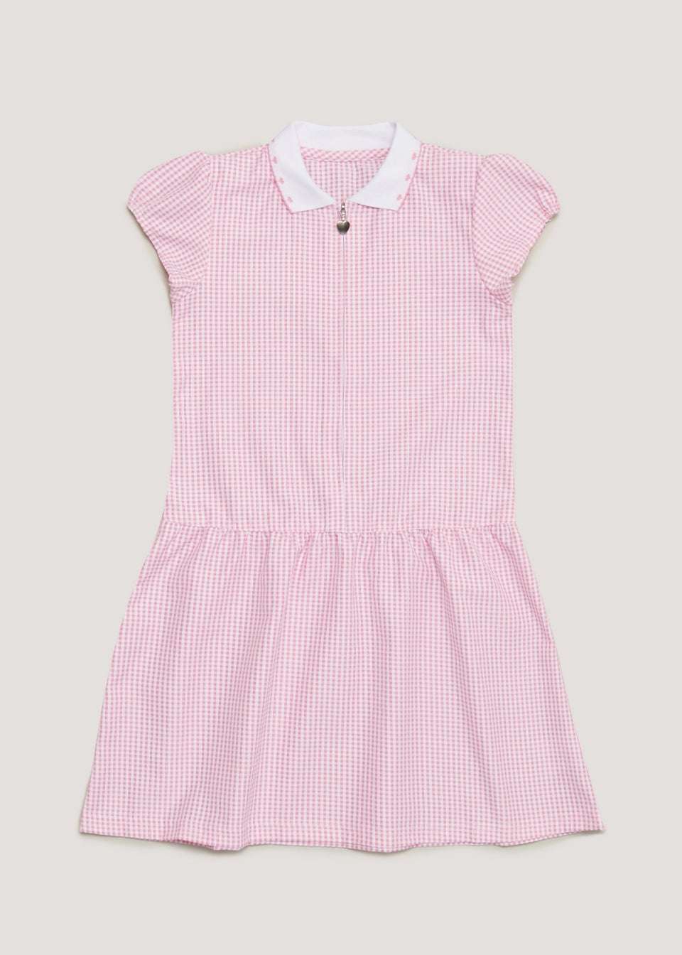 Girls Pink Knitted Collar Gingham School Dress (3-14yrs)