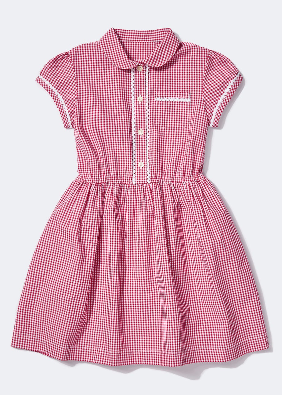 Girls Red Traditional Gingham School Dress (3-14yrs)