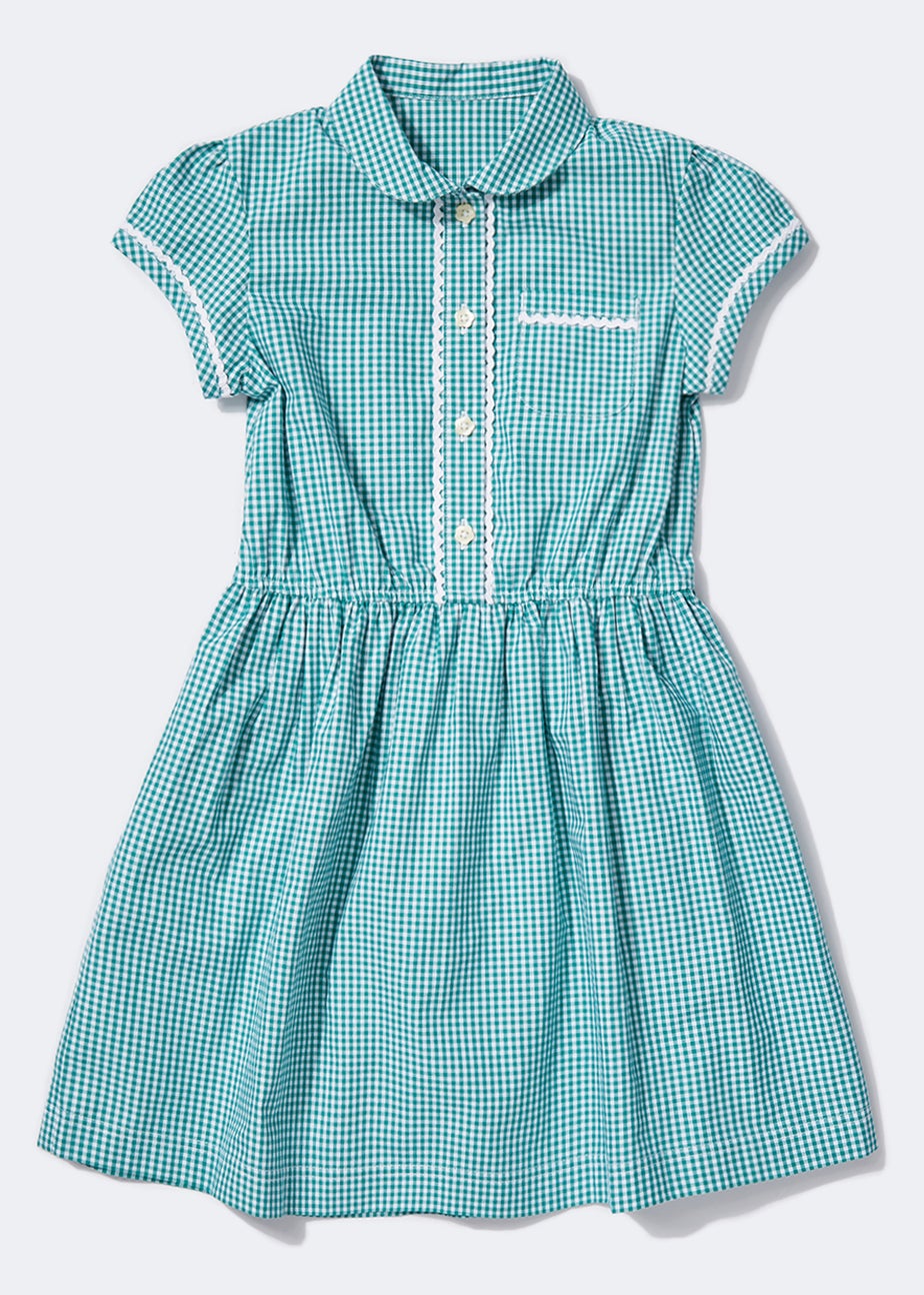 Girls Green Traditional Gingham School Dress (3-14yrs)