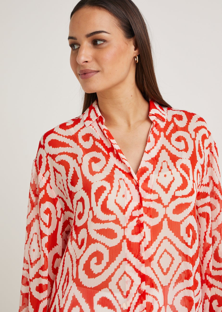 Et Vous Red Print Blouse