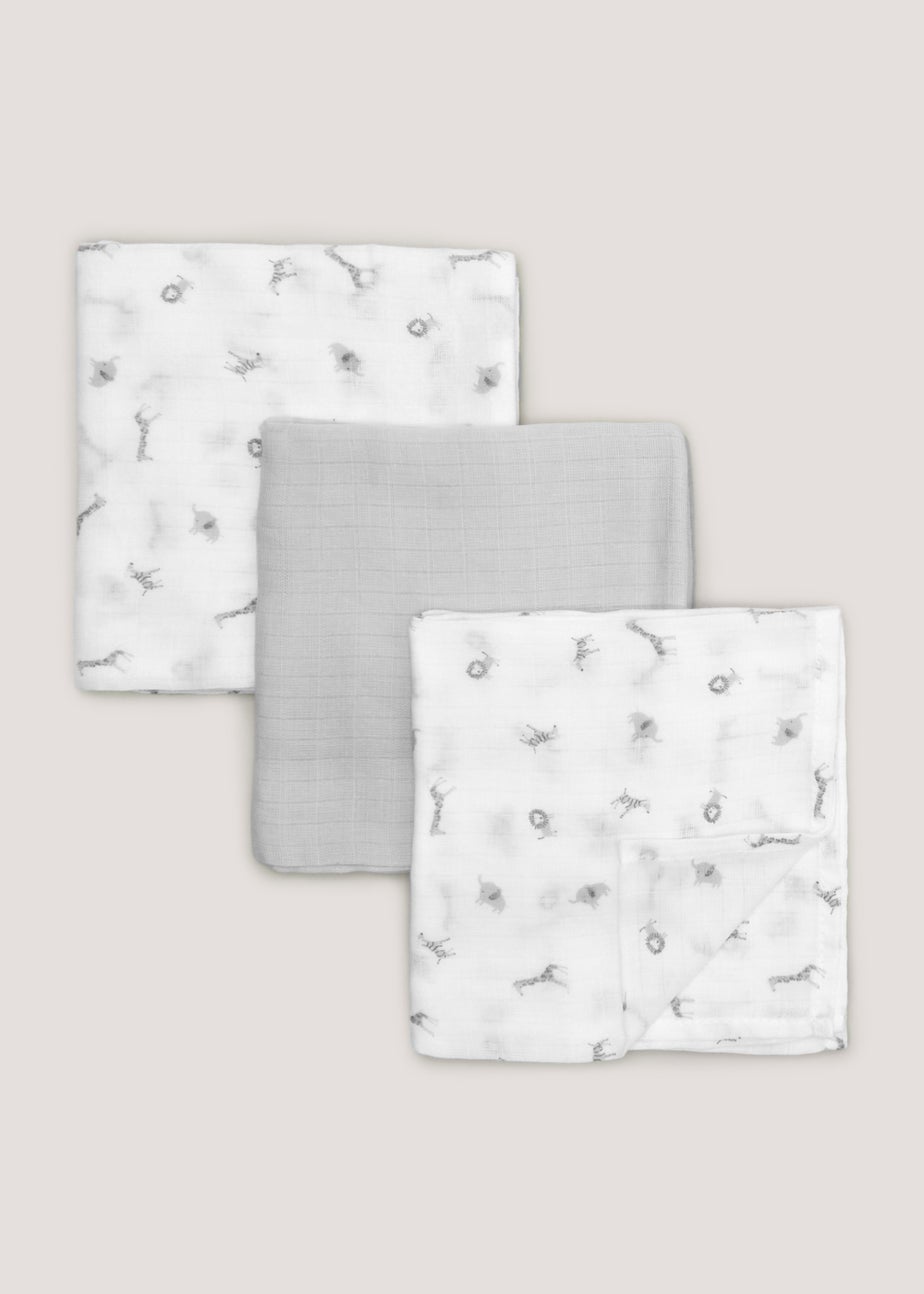3 Pack White Safari Muslin Cloths (73cm x 73cm)