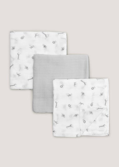 3 Pack White Safari Muslin Cloths (73cm x 73cm)