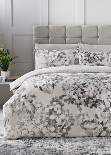Grey Hydrangea 100% Cotton Reversible Duvet Cover