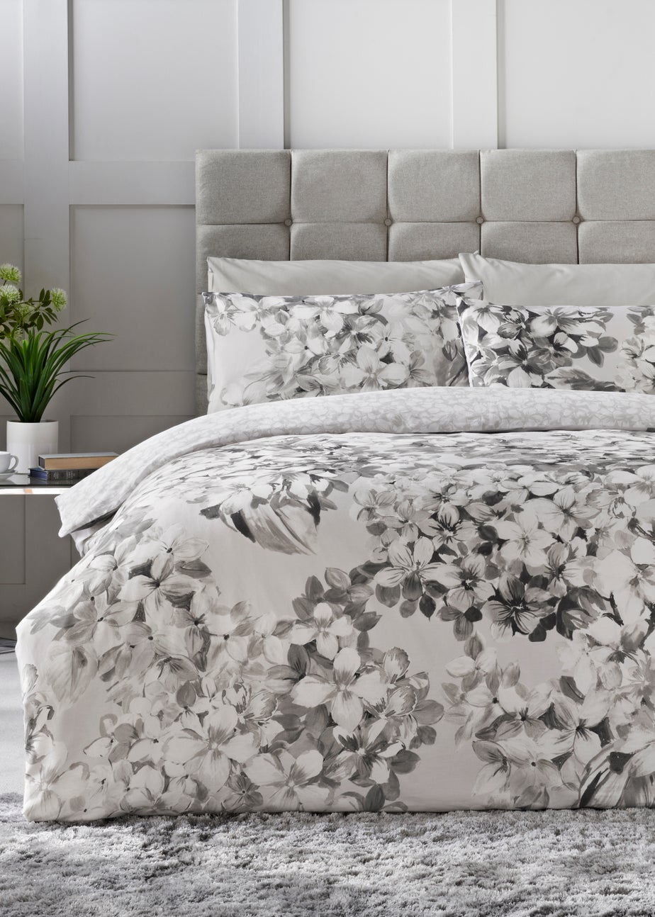 Grey Hydrangea 100% Cotton Reversible Duvet Cover