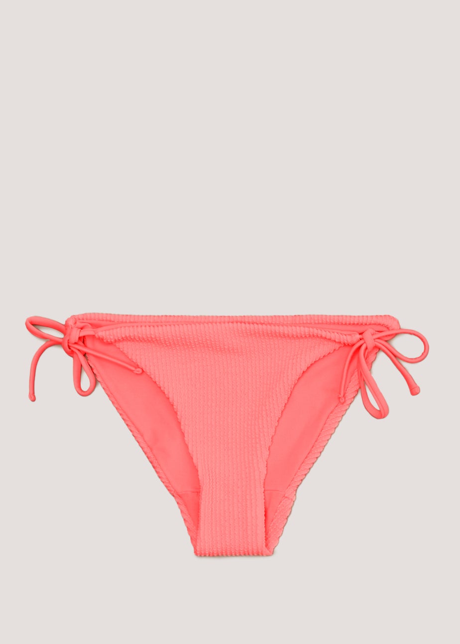 Coral Crinkle Tie Side Bikini Bottoms