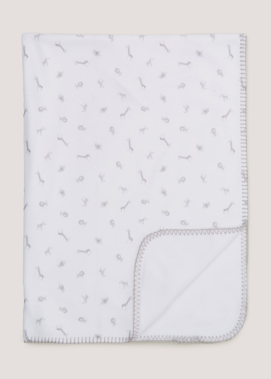 White Safari Fleece Baby Blanket (100cm x 75cm)
