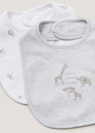 2 Pack White & Grey Safari Animal Bibs
