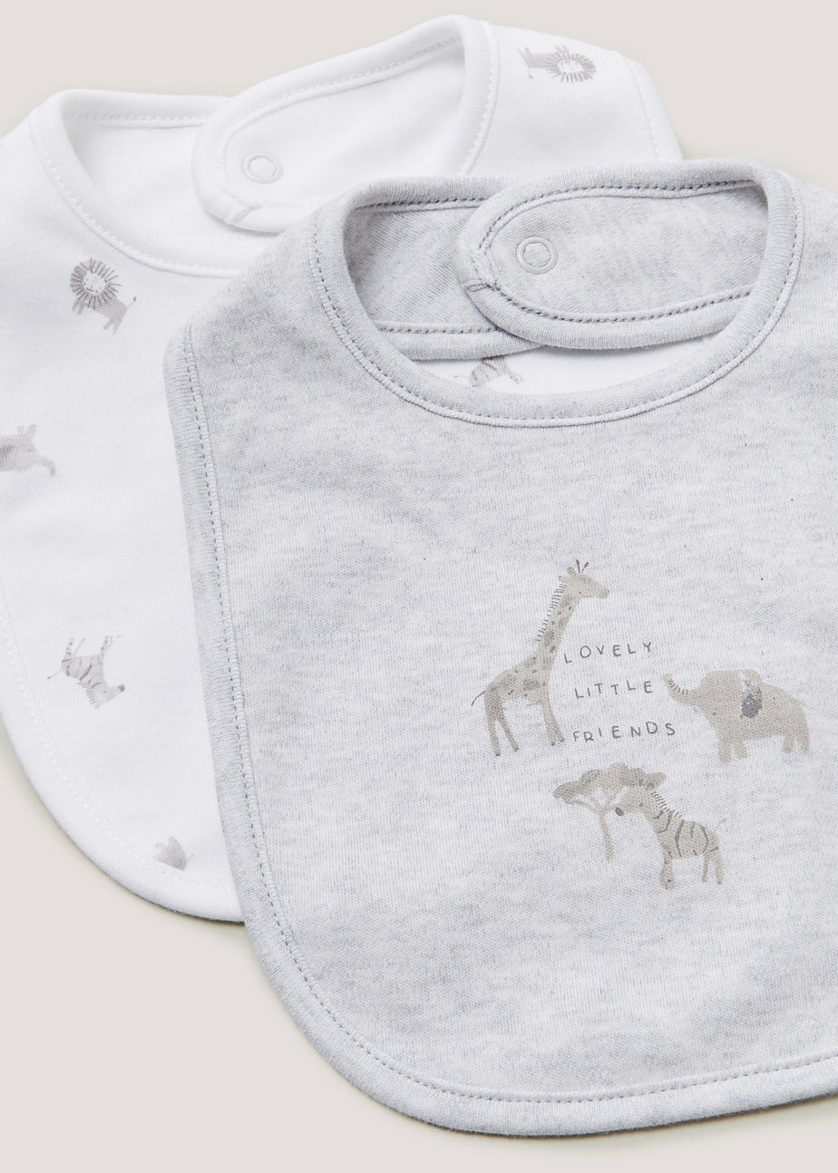 2 Pack White & Grey Safari Animal Bibs