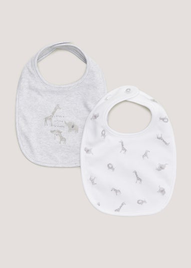 2 Pack White & Grey Safari Animal Bibs