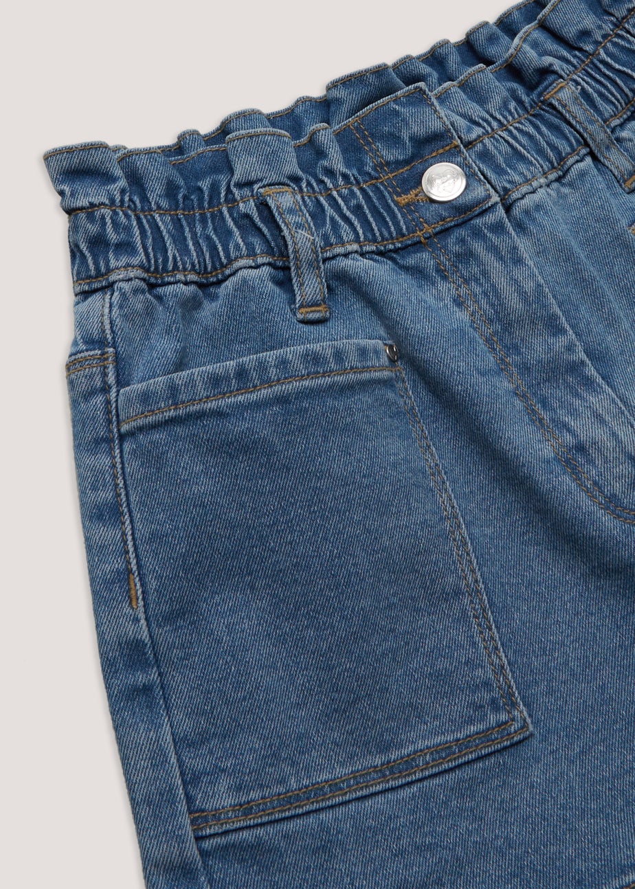 Girls Mid Wash Paperbag Denim Shorts (4-13yrs)