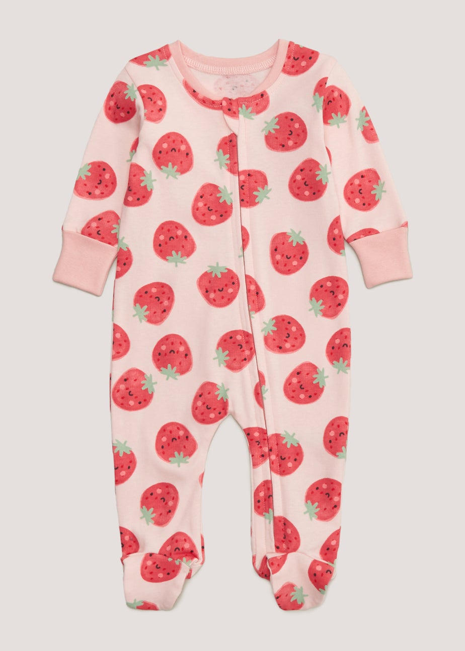 Baby Pink Strawberry Zip Up Sleepsuit (Newborn-18mths)