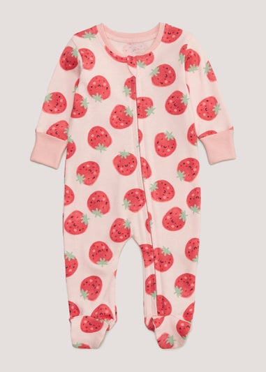 Baby Pink Strawberry Zip Up Sleepsuit (Newborn-18mths)