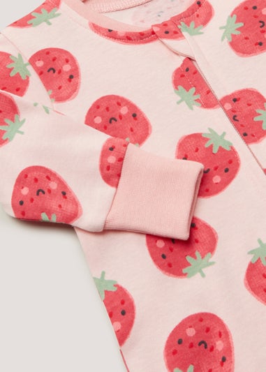 Baby Pink Strawberry Zip Up Sleepsuit (Newborn-18mths)