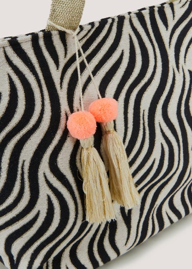Multicoloured Zebra Print Jacquard Beach Bag