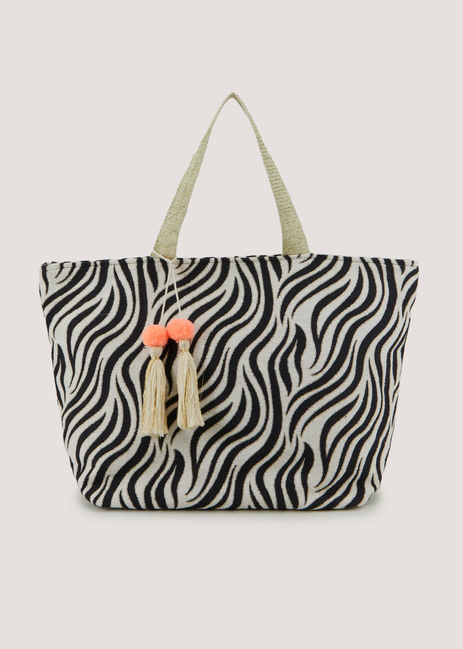 Multicoloured Zebra Print Jacquard Beach Bag