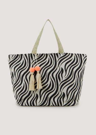Multicoloured Zebra Print Jacquard Beach Bag