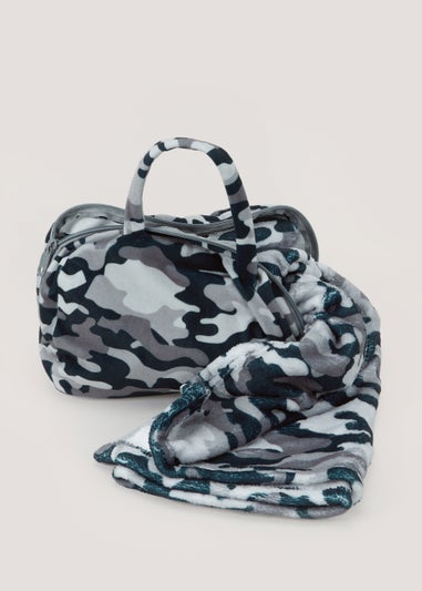 Grey Camo Travel Blanket (25cm x 20cm x 8cm)